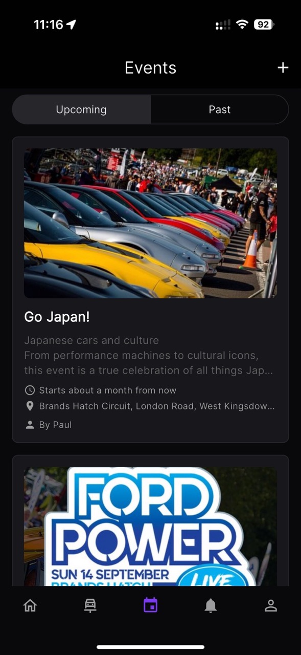 Event Discovery Interface - Overtune's event browsing feature showing upcoming events, filters, and RSVP options